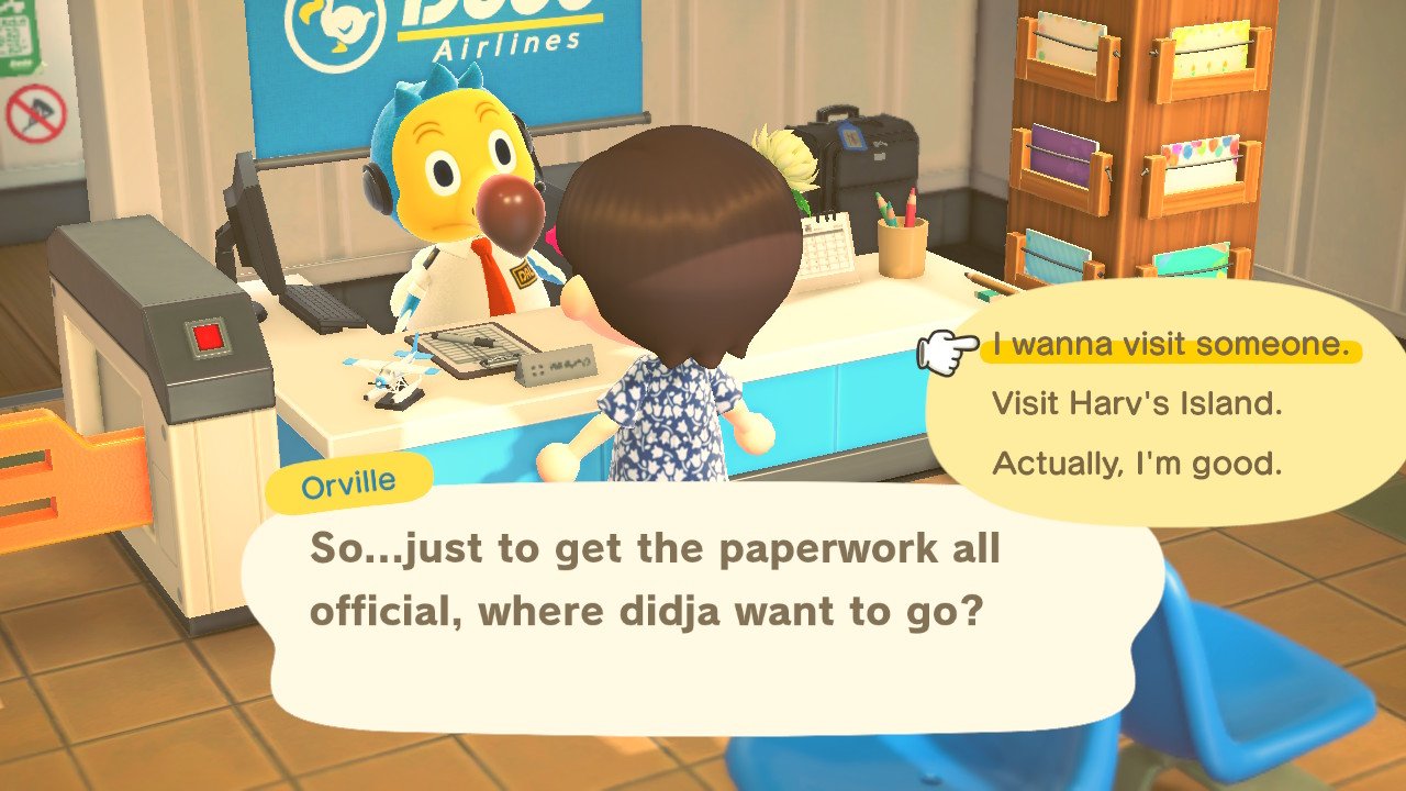 Animal Crossing New Horizons player specifiying that they want to visit another player's island