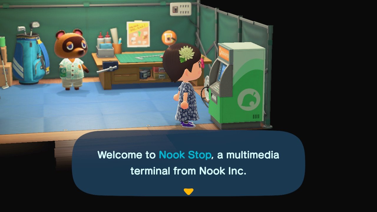 Animal Crossing New Horizons player interacting with the Resident Services kiosk