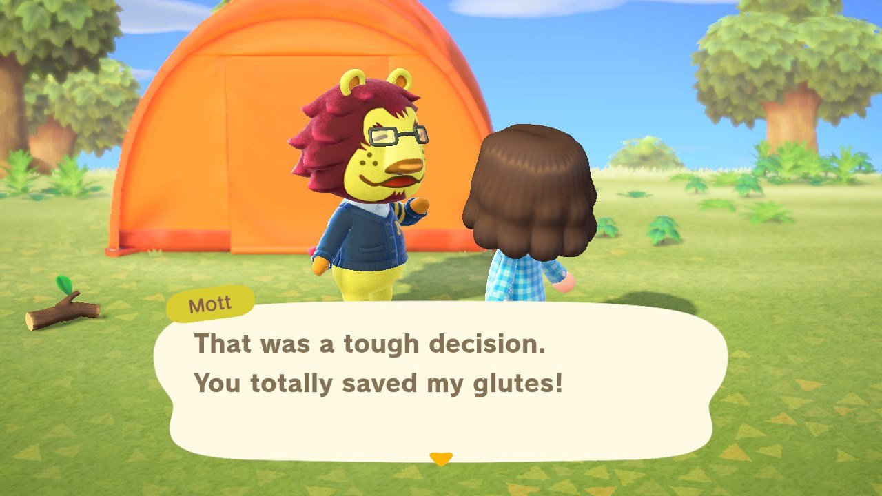 Animal Crossing New Horizons player talking to Lion villager
