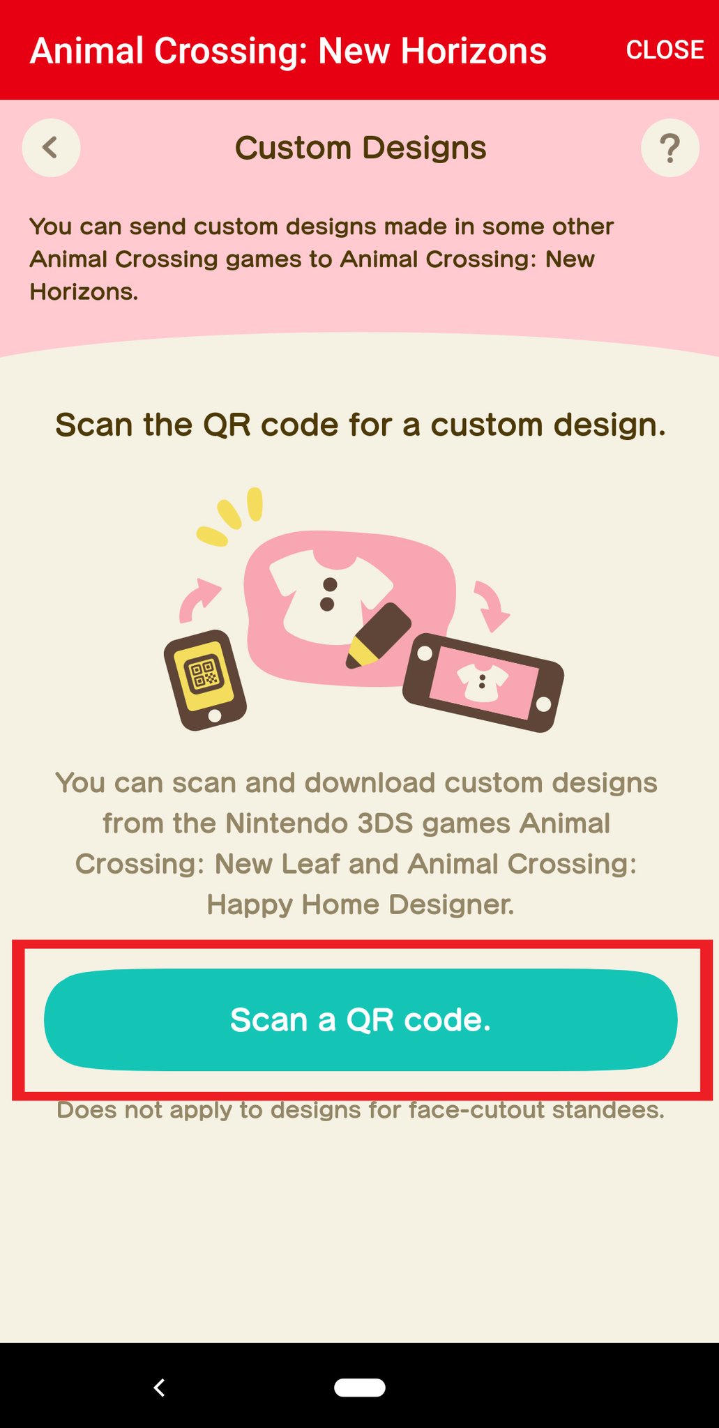 How to scan QR codes in ACNH: Select scan a QR code