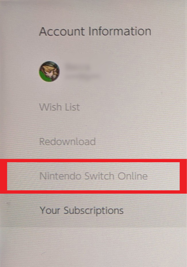 Cancel Nintendo Switch Online: select Nintendo Switch Online