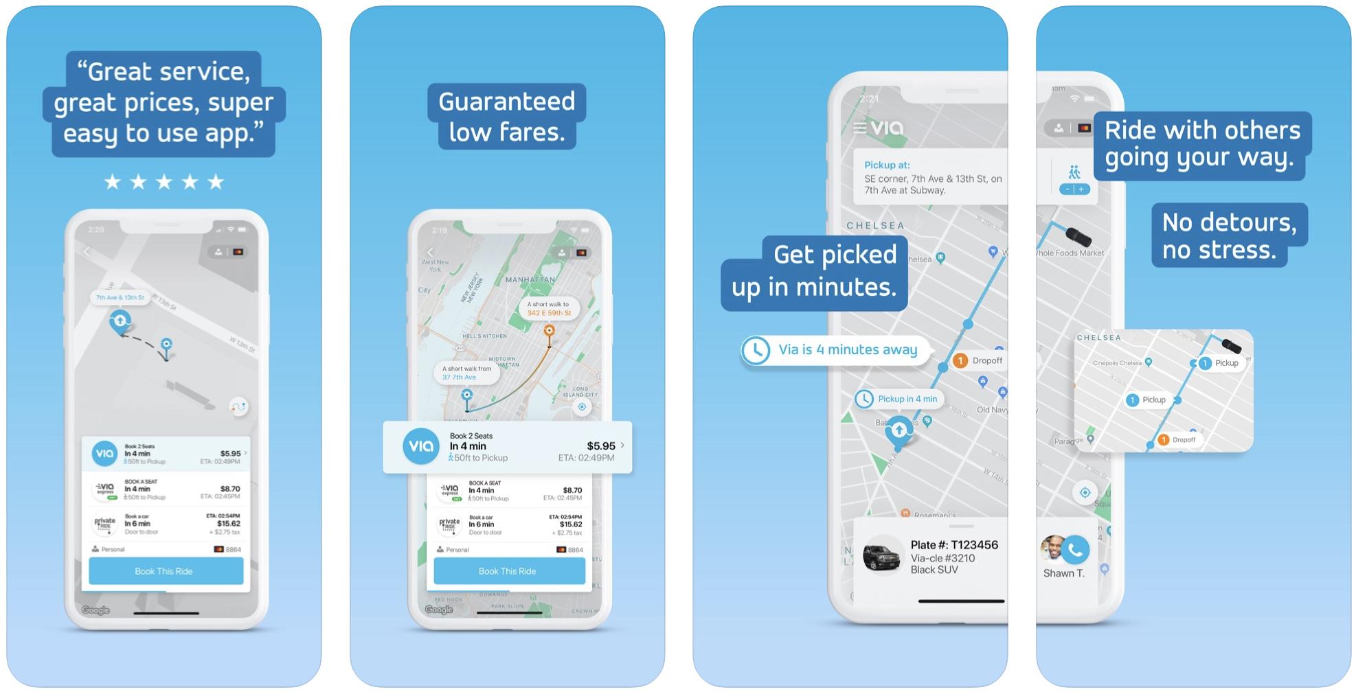 Via Low Cost Ride Sharing App Screenshots