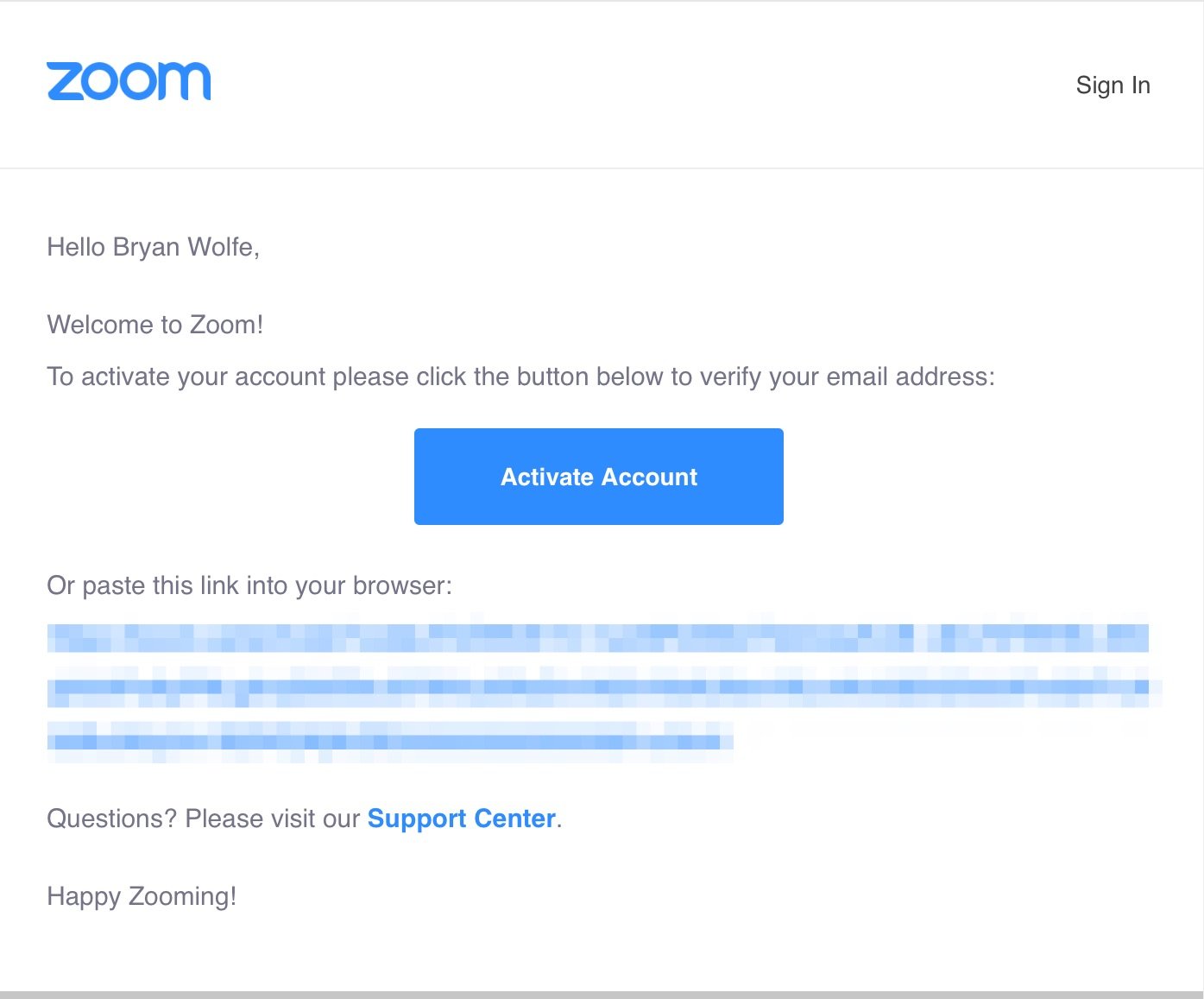 Zoom Confirm Account