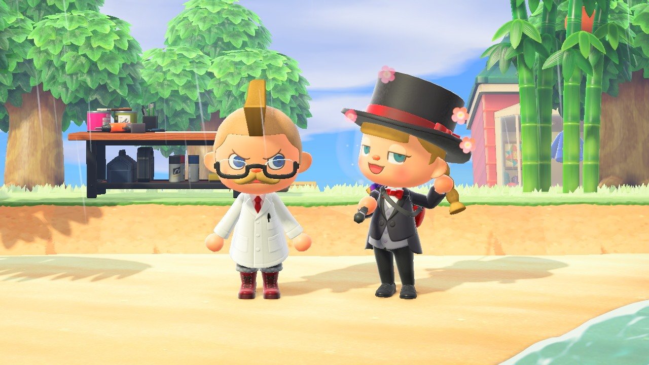 Animal Crossing New Horizons: два игрока используют игроков, использующих реакции