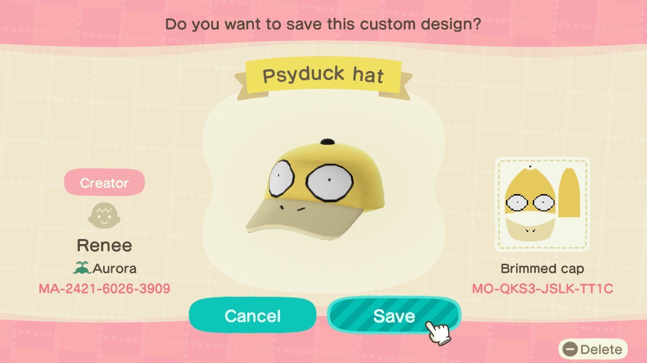 Animal Crossing Rebecca Spear Psyduck Hat