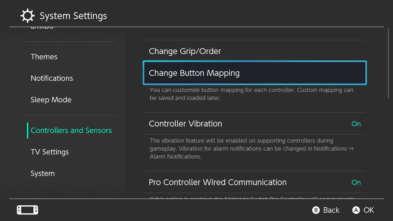 How to remap Switch controller buttons step three: select Change Button Mapping