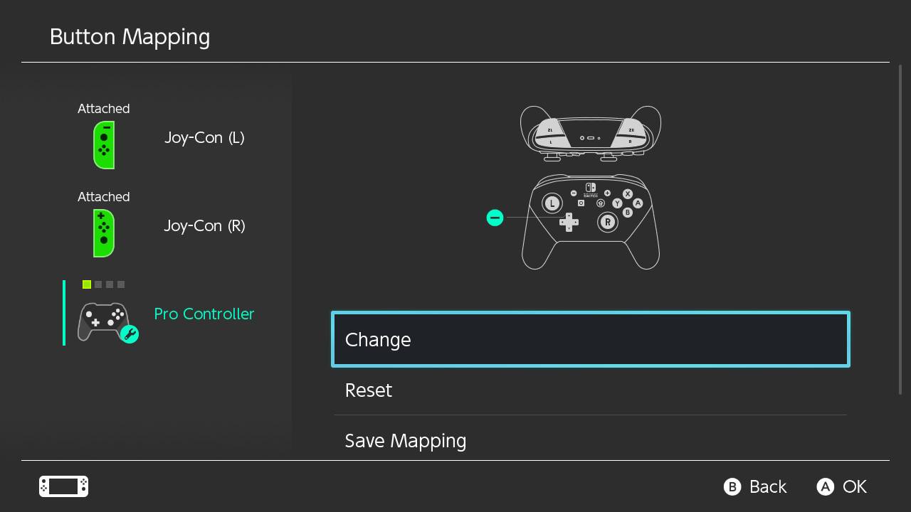 How to remap Switch controller buttons step five: select Change