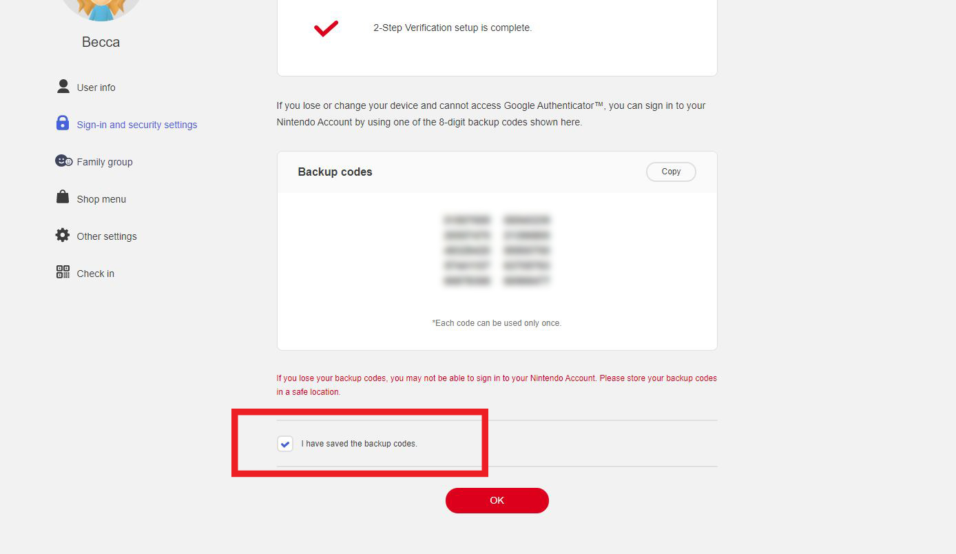How to two-factor authentication Nintendo Switch