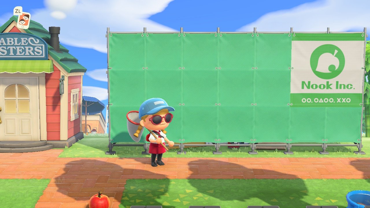 Player standing in front of Nook Cranny while it's under construction