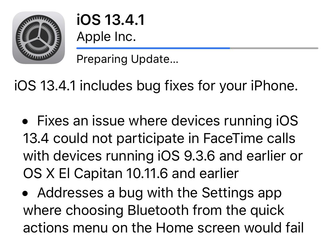 iOS 13.4.1 Update Screen