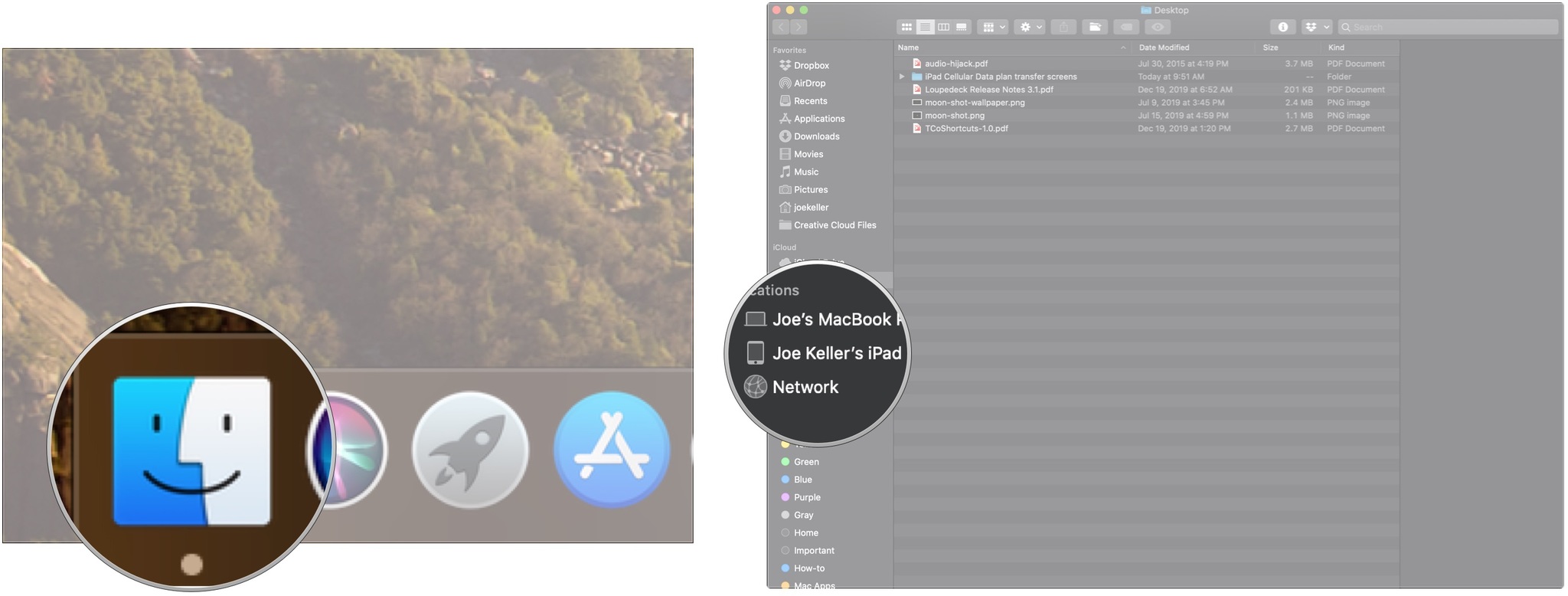 Перенесите данные на новый iPad с помощью Mac для резервного копирования, показывая шаги: нажмите Finder, нажмите iPad