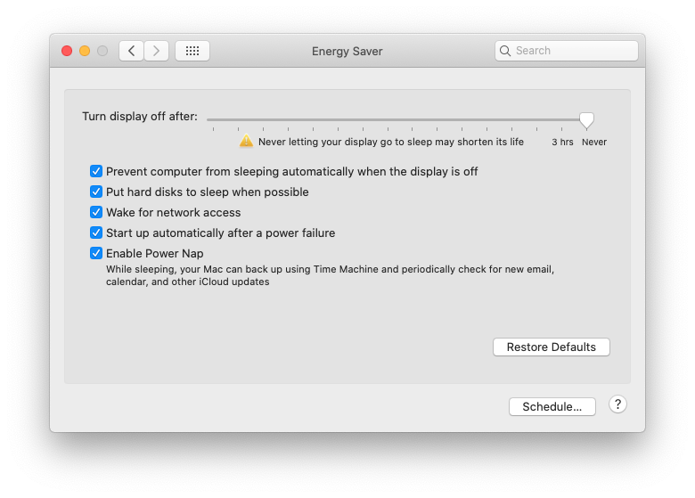 Power Nap setting in Mac's System Preferences