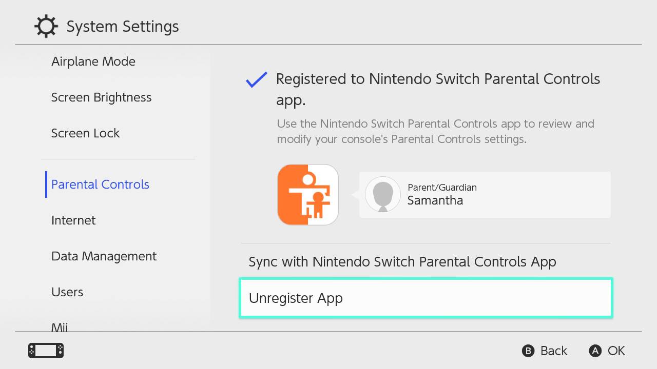 Nintendo Parental Controls Unregister App