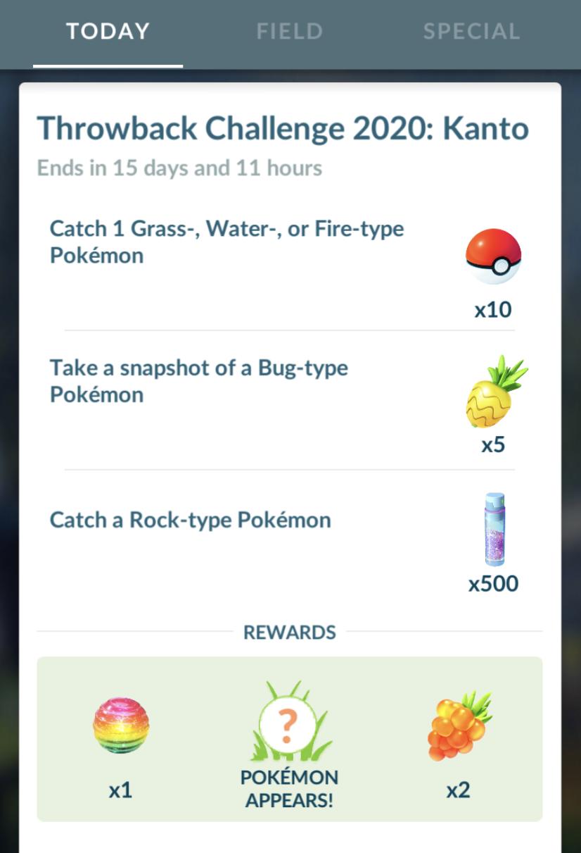 Pokemon Go Throwback Challenge Screenshot