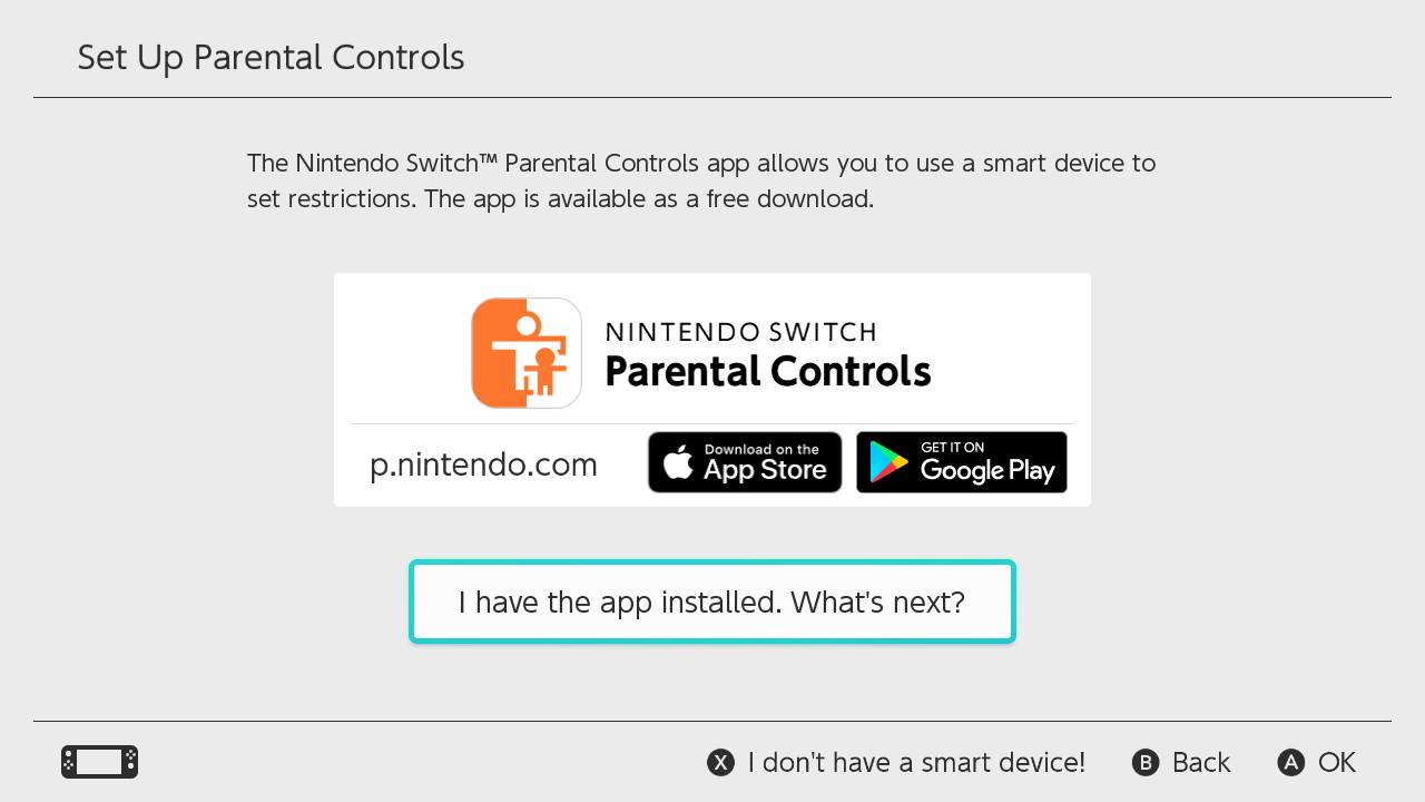 Switch Parental Controls App Installed