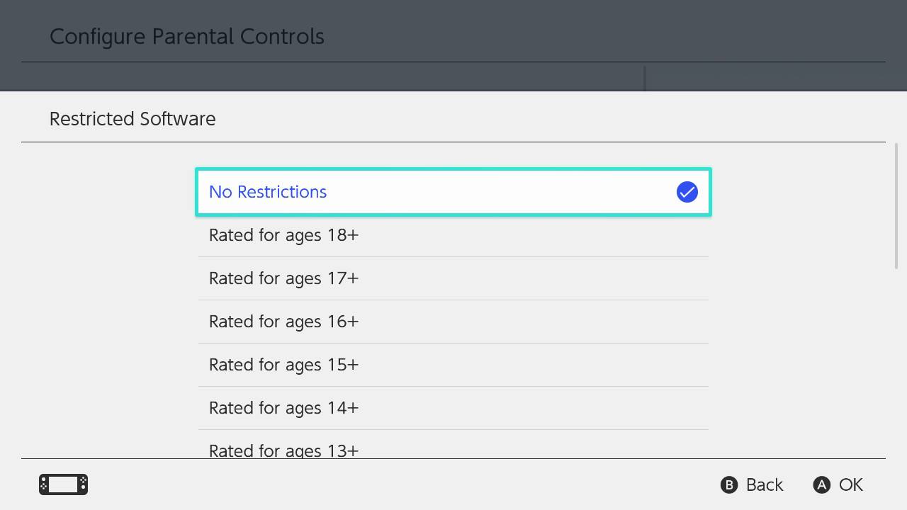 Switch Parental Controls Restricted Software