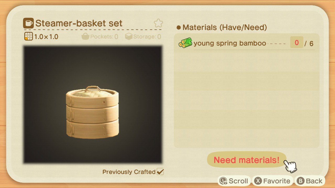 ACNH Bamboo Recipes Steamer Basket Set