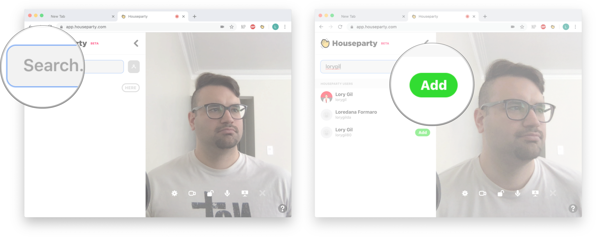 Adding Friends In Houseparty On Google Chrome: Tye the username of your friend in the search bar and click add.