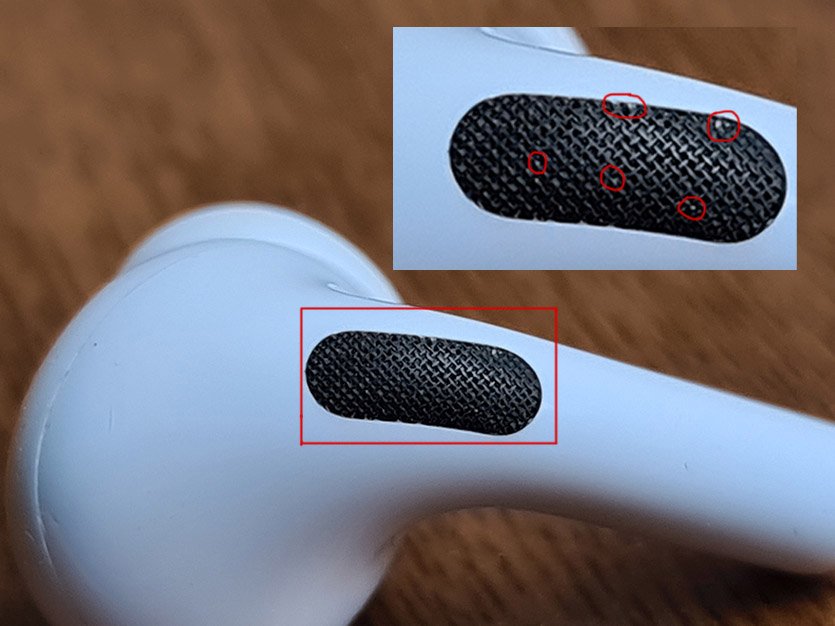 Airpods Pro Zoomed Showing Debris