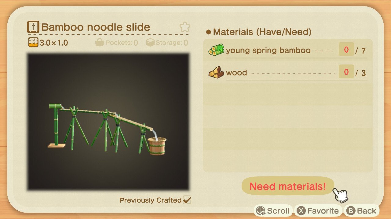 Animal Crossing New Horizons Бамбуковые рецепты Слайд с бамбуковой лапшой