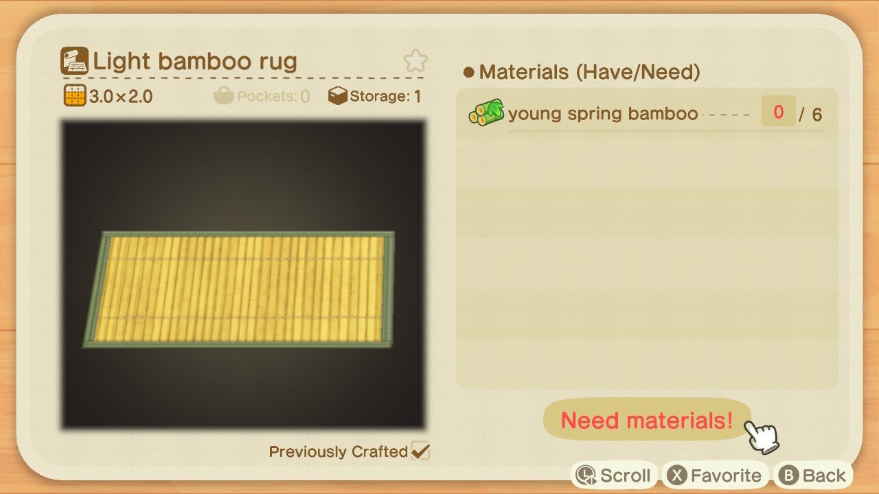 Animal Crossing New Horizons Bamboo Recipes Light Bamboo Rug