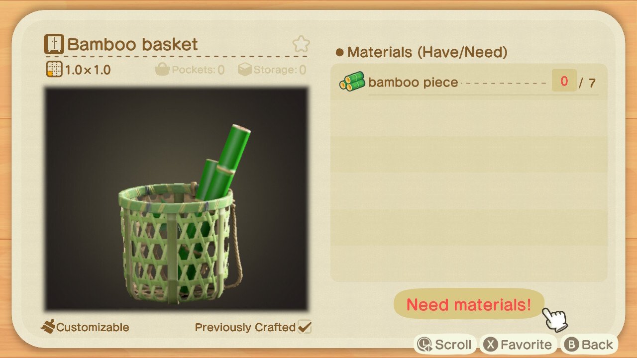 Animal Crossing New Horizons Бамбуковые рецепты Бамбуковая корзина