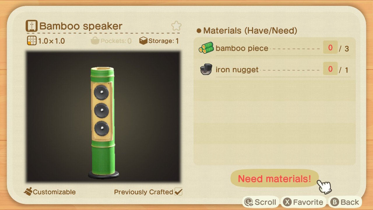 Animal Crossing New Horizons Bamboo Recipes Bamboo Speaker