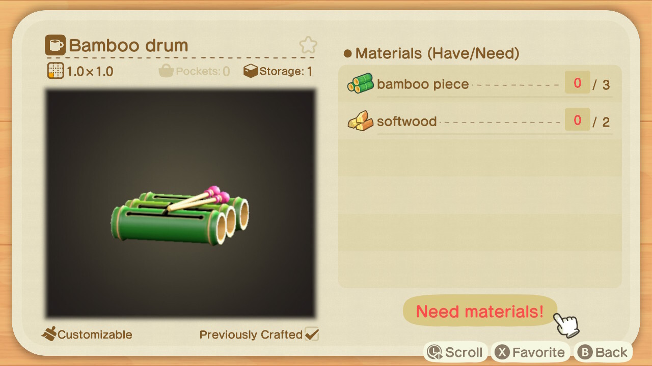 Animal Crossing New Horizons Bamboo Recipes Bamboo Drum