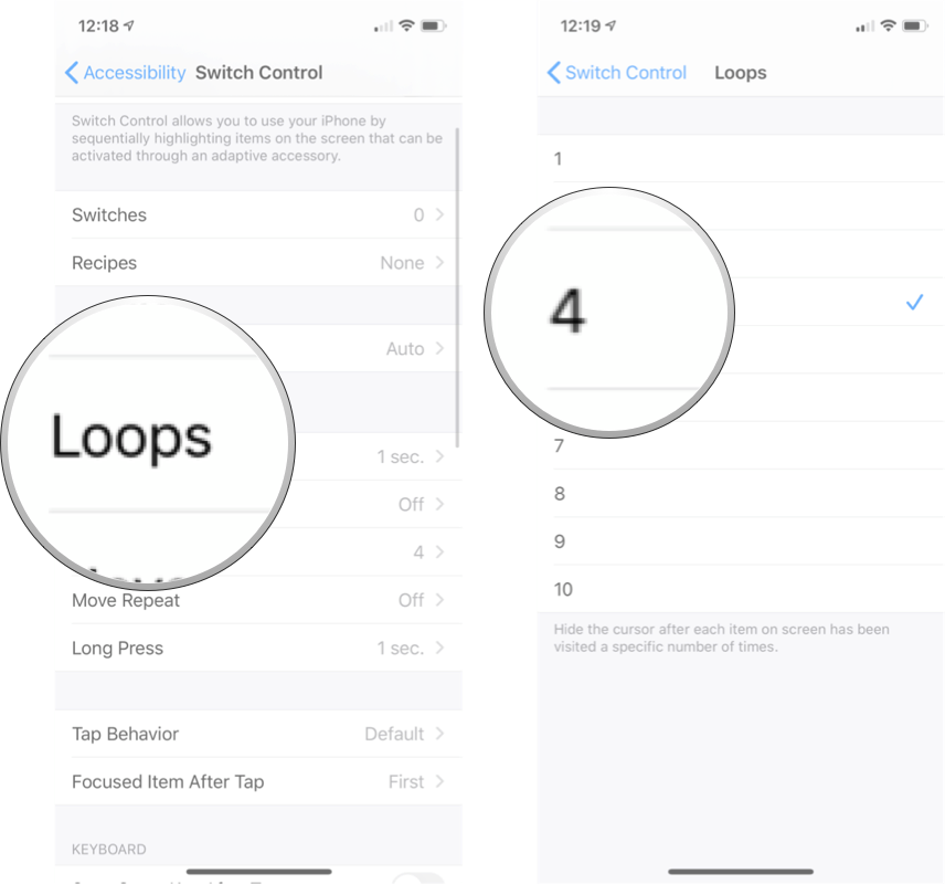 Changing Number of Loops in Switch Control: Tap loops and then tap the number you want.