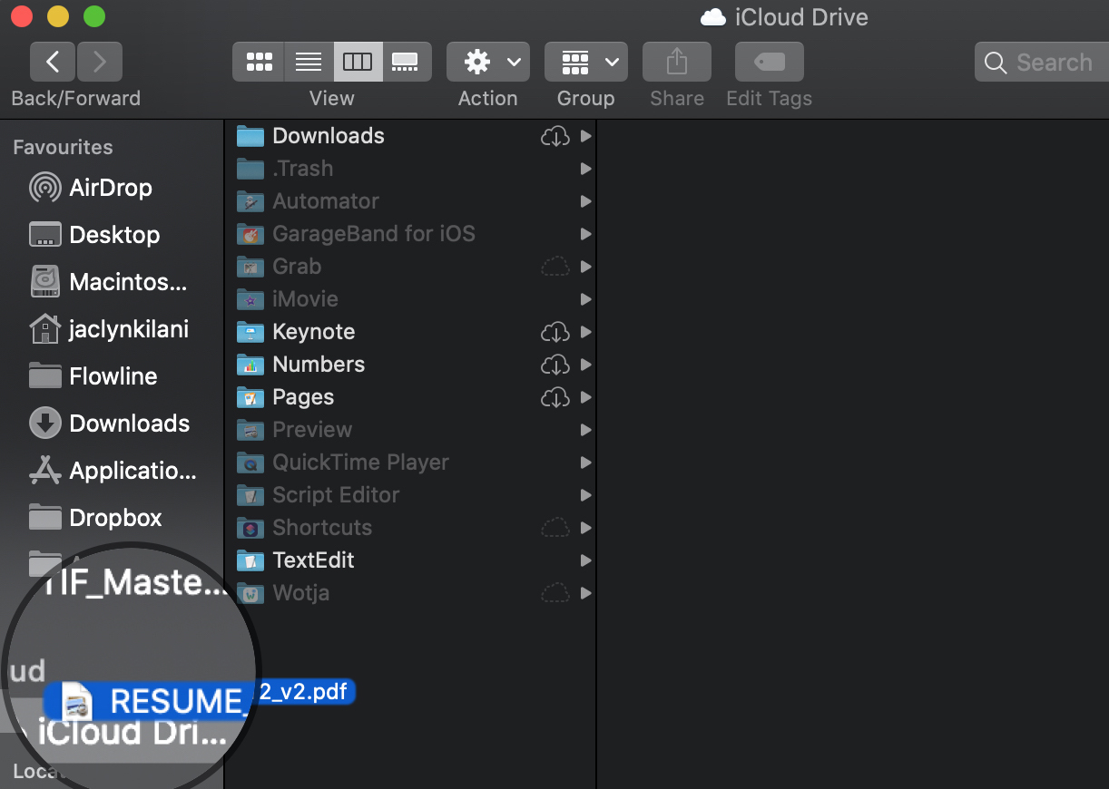 Перемещение файлов: выберите файлы, перетащите их в папку iCloud Drive.