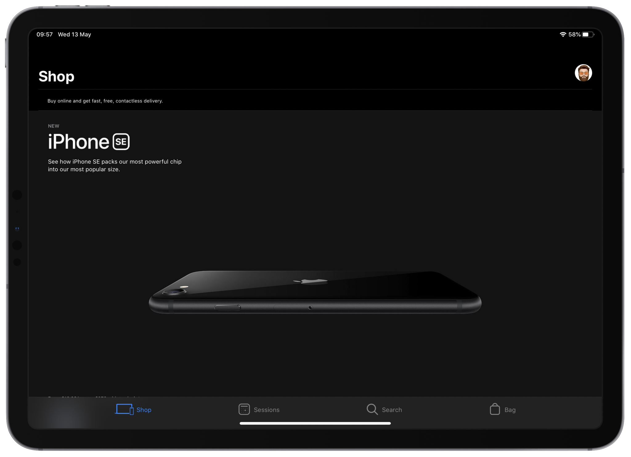 Screenshot of Apple Store dark mode on iPad