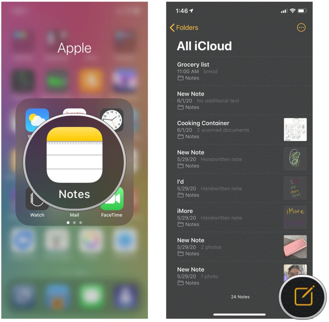 Create a checklist in Notes on iPhone and iPad by showing steps: Launch Notes, tap New Note or select existing note