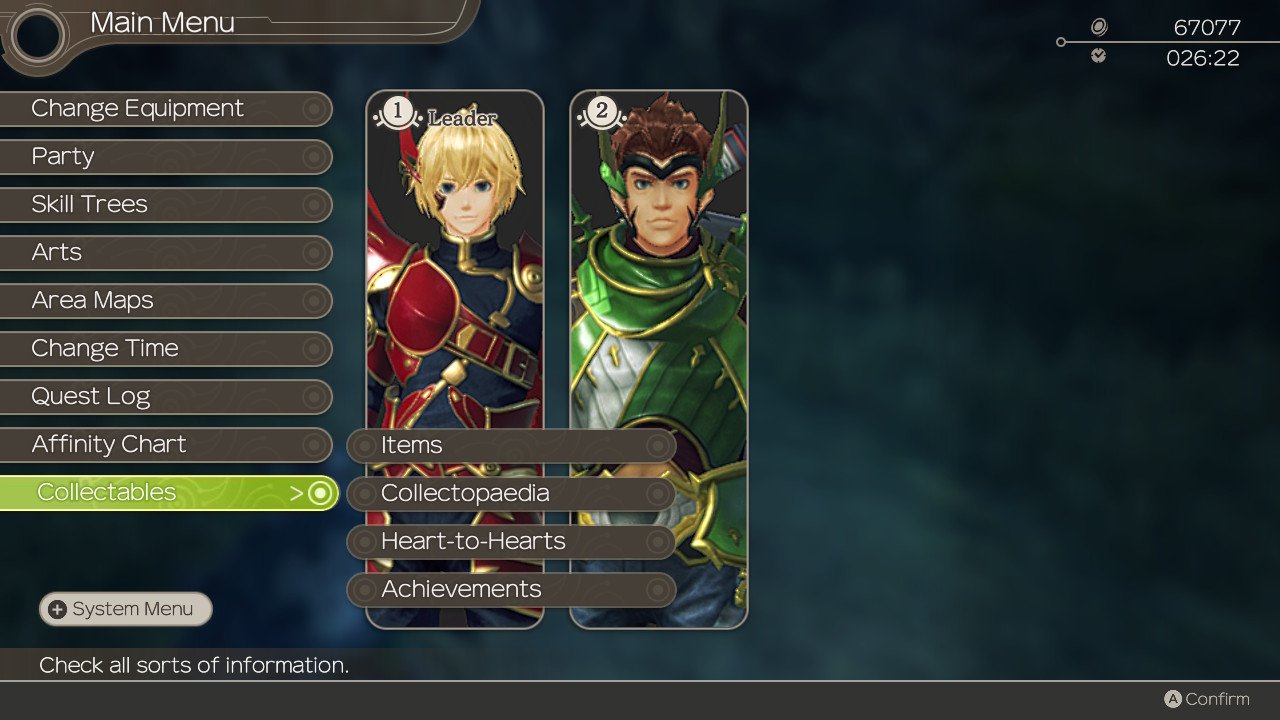 Xenoblade Chronicles Affinity Heart To Hearts Меню