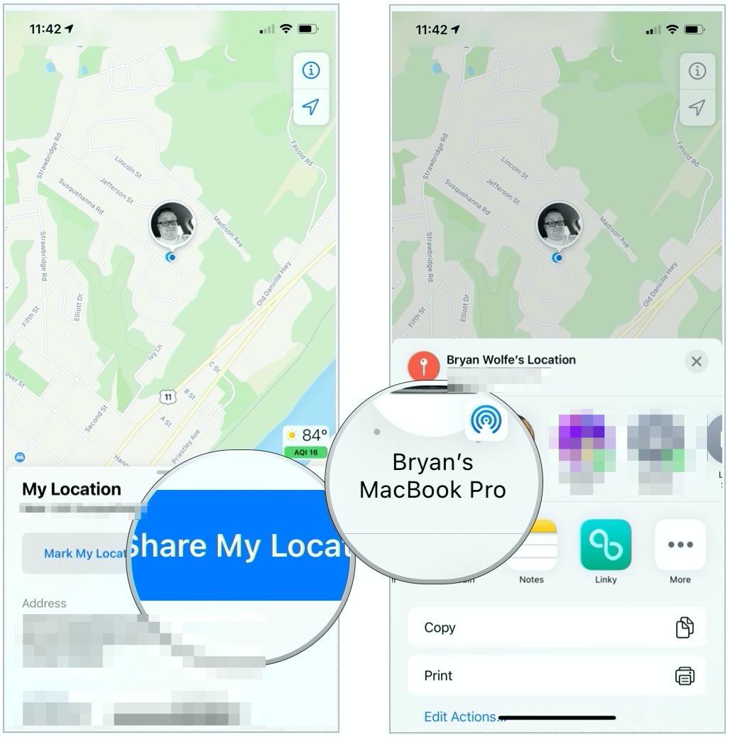 o share your location with Maps via AirDrop, tap Share My Location, then choose the person or nearly device to send your current location.