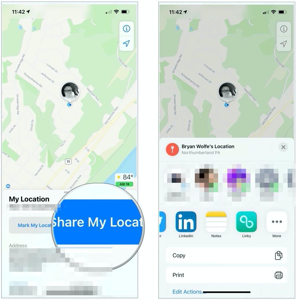 To share your location with Maps, tap Share My Location, then tap the extension to use