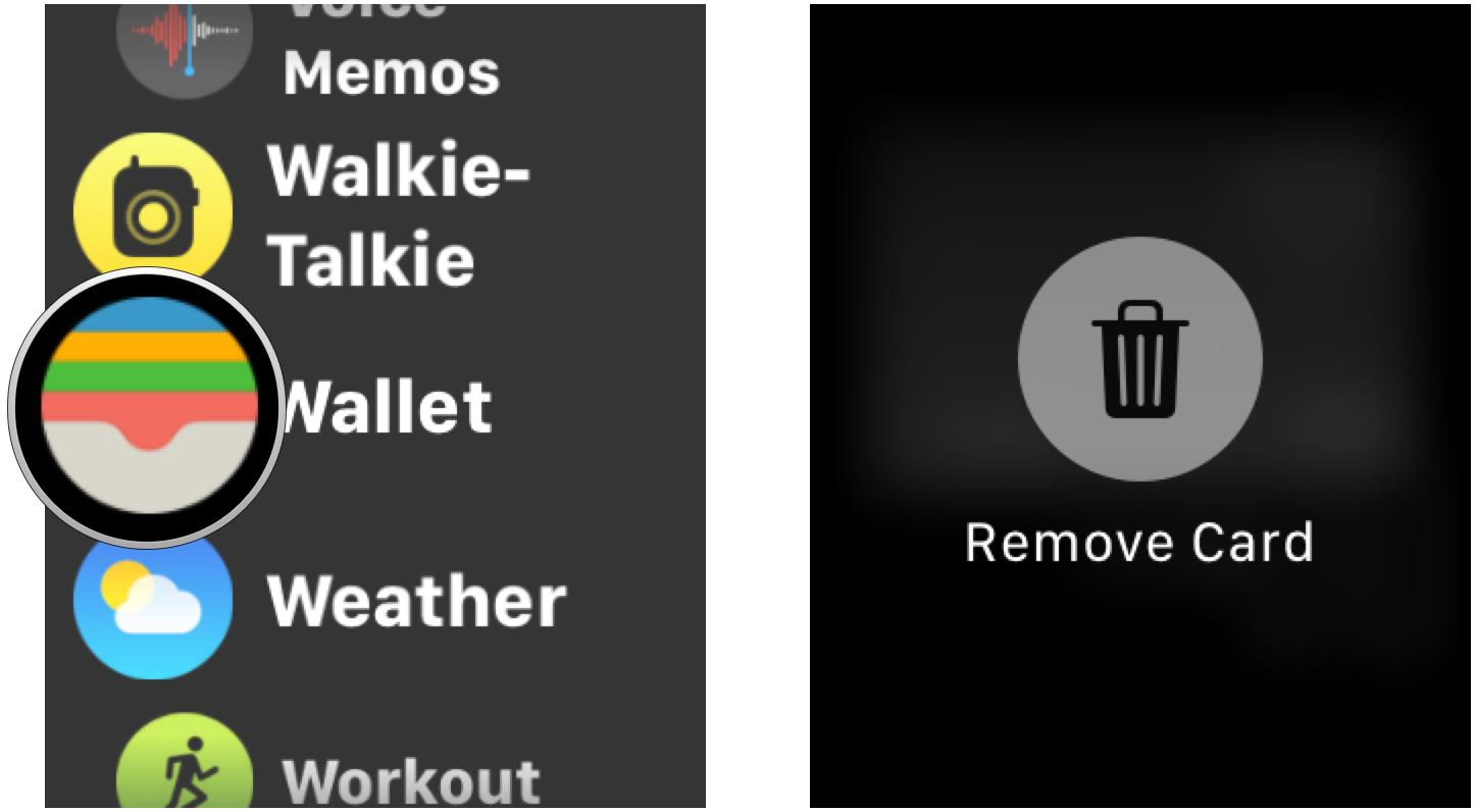 Remove student ID from Apple Watch by showing steps: Launch Wallet, tap and hold on your student ID until Remove Card appears, then tap Remove Card