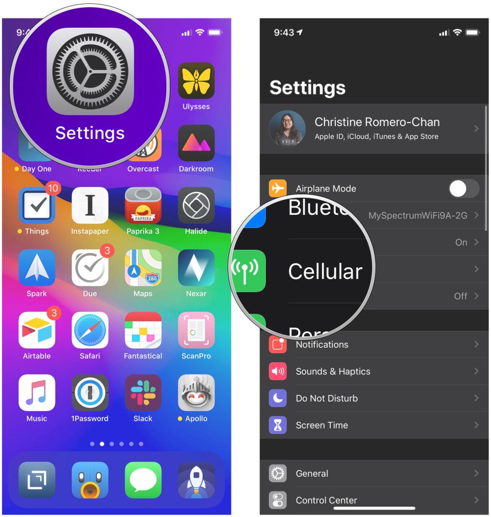 Enable Personal Hotspot on your iPhone by showing steps: Launch Settings, tap Cellular