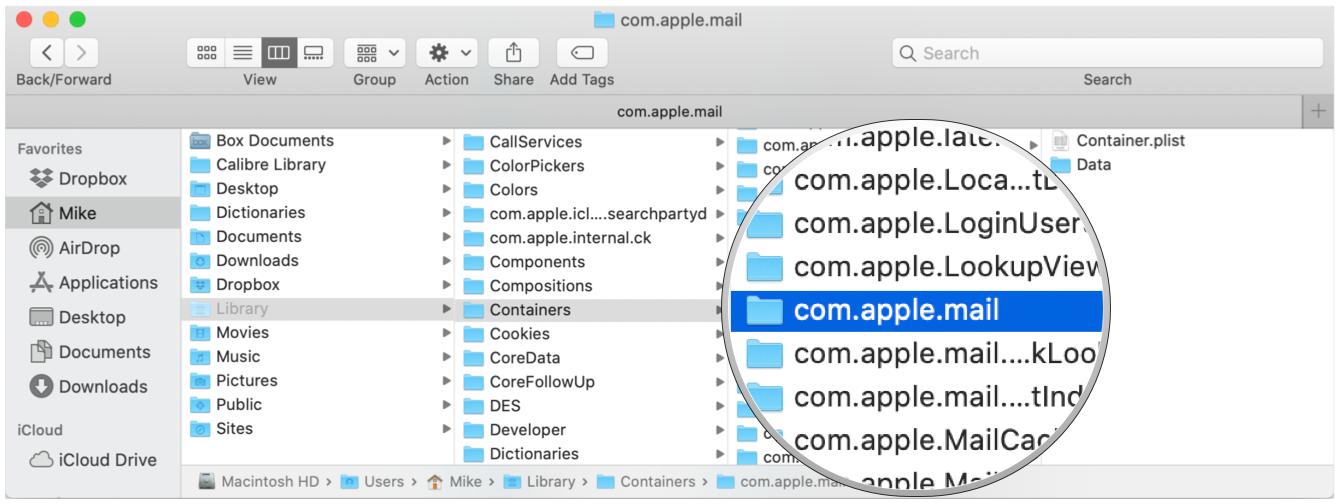 The mail.apple.com folder in the Containers folder