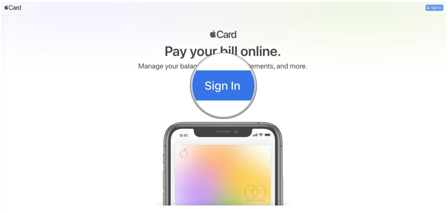 View your Apple Card account online by showing steps: Go to https://card.apple.com and click Sign In