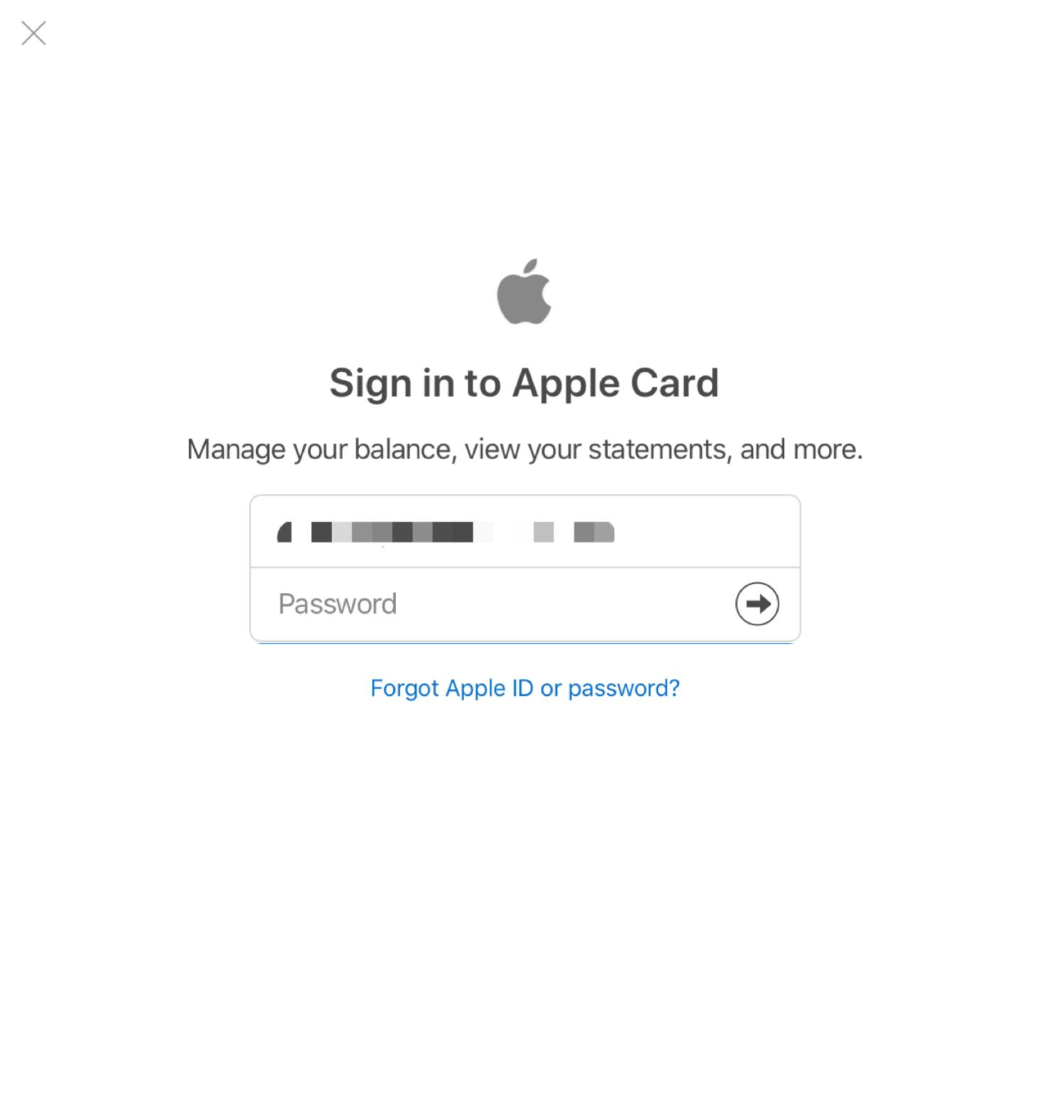Access your Apple Card account online by showing steps: Log in to your Apple ID associated with the Apple Card