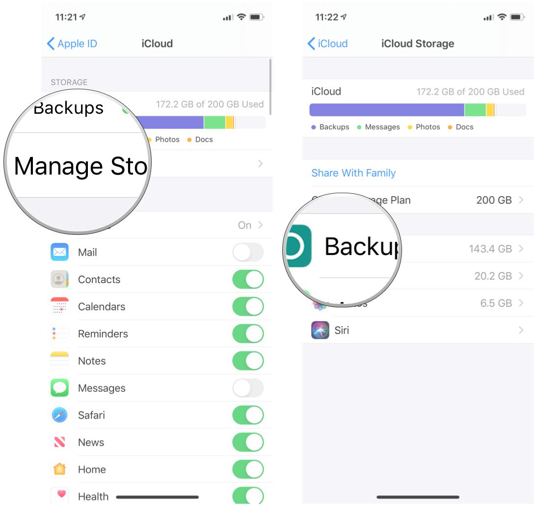 Check how much space you have in iCloud storage on iPhone and iPad by showing steps: Tap Manage Storage, tap Backups