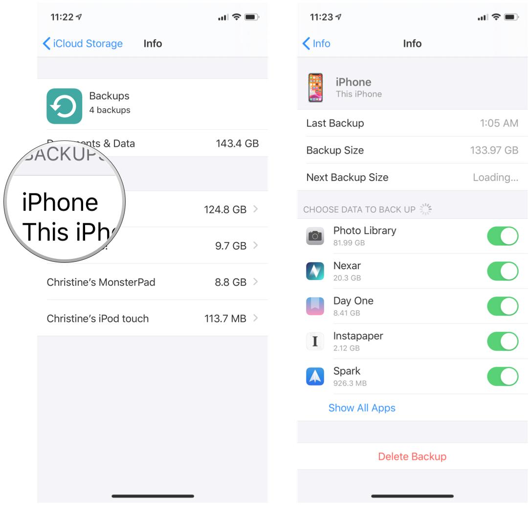 Check how much space you have in iCloud storage on iPhone and iPad by showing steps: Tap the device you want to manage backup data for and see the size of the next iCloud backup