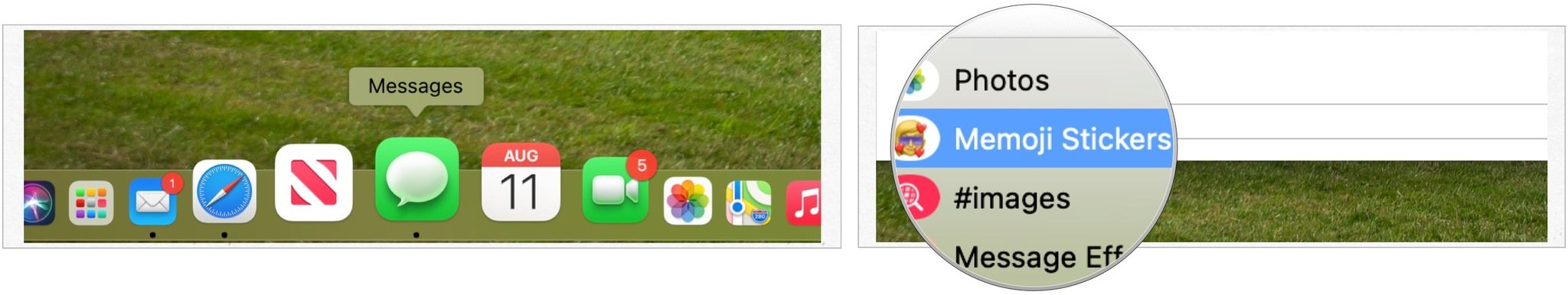 Pour utiliser les autocollants Memoji sur Mac, cliquez sur l'application Messages.  Choisissez ensuite une conversation existante ou démarrez-en une nouvelle.  Sélectionnez l'icône App Store à gauche de la boîte iMessage.  Choisissez les autocollants Memoji dans la liste de choix.