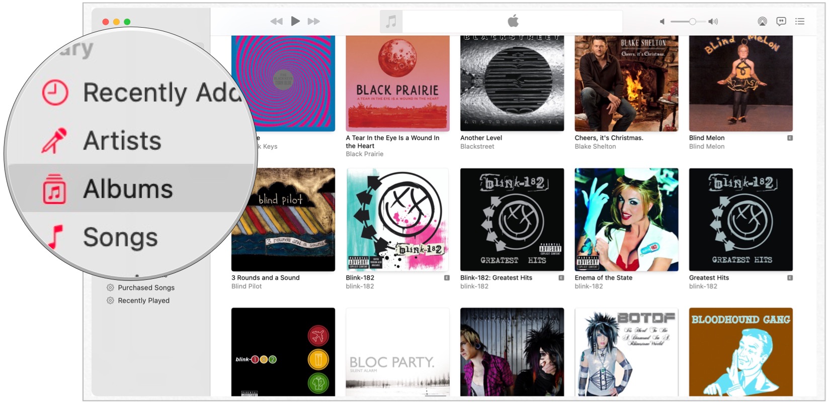 To sort albums on your Mac, open the Music app from the Mac dock, then click Albums under Library.