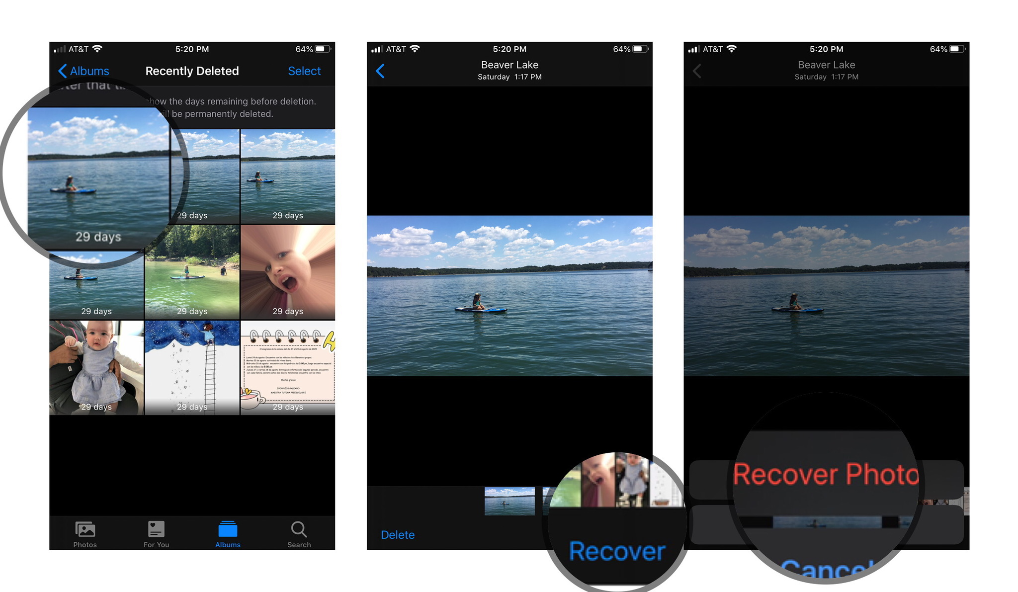 How to recover deleted photos: Tap Recover and confirm