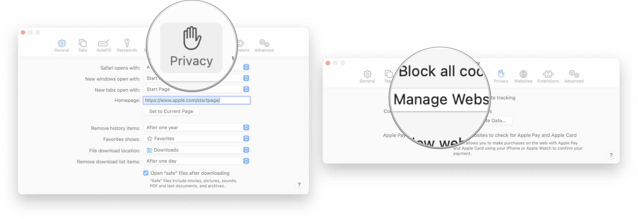 Clear Website Data From Safari On Mac: Click Privacy and then click Manage Website Data