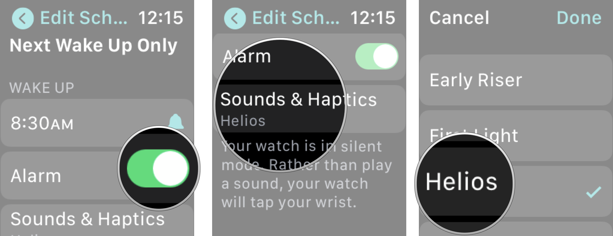 Edit Sleep Schedule In Sleep App On Apple Watch: Tap the alarm on.off switch to toggle the alarm off or on, tap sound and haptics, tap the sound you want. 