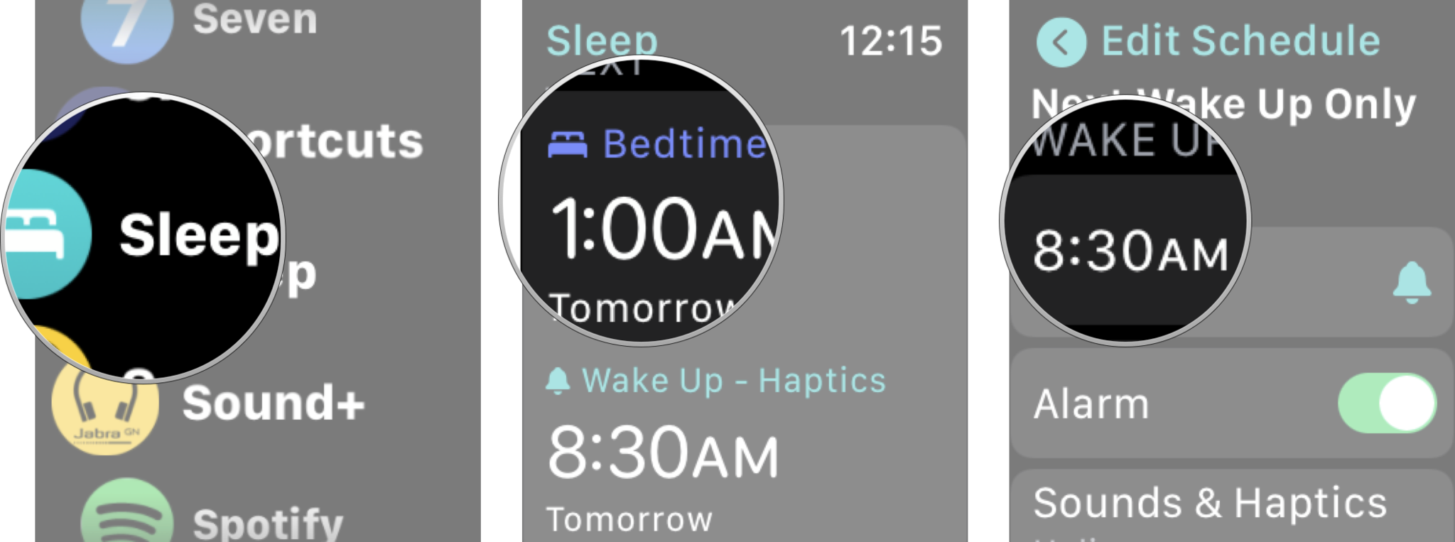 Edit Sleep Schedule In Sleep App On Apple Watch: :Launch the Sleep app on your Apple Watch, tap the sleep schedule you want to edit, and then tap the way up time to adjust it. 
