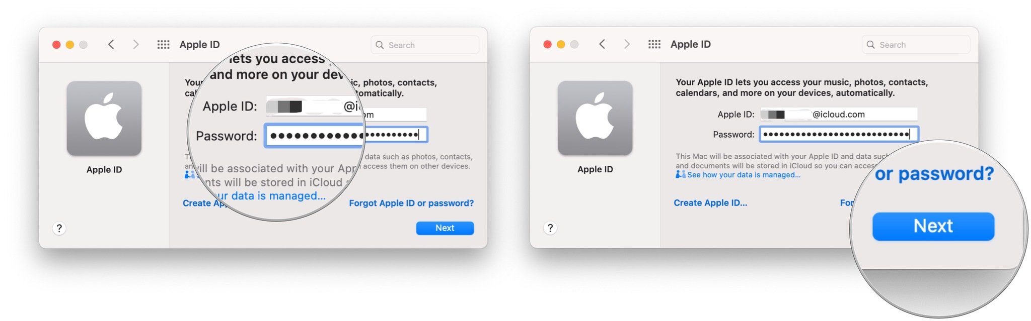 Stop iCloud login loop, showing how to enter your iCloud password