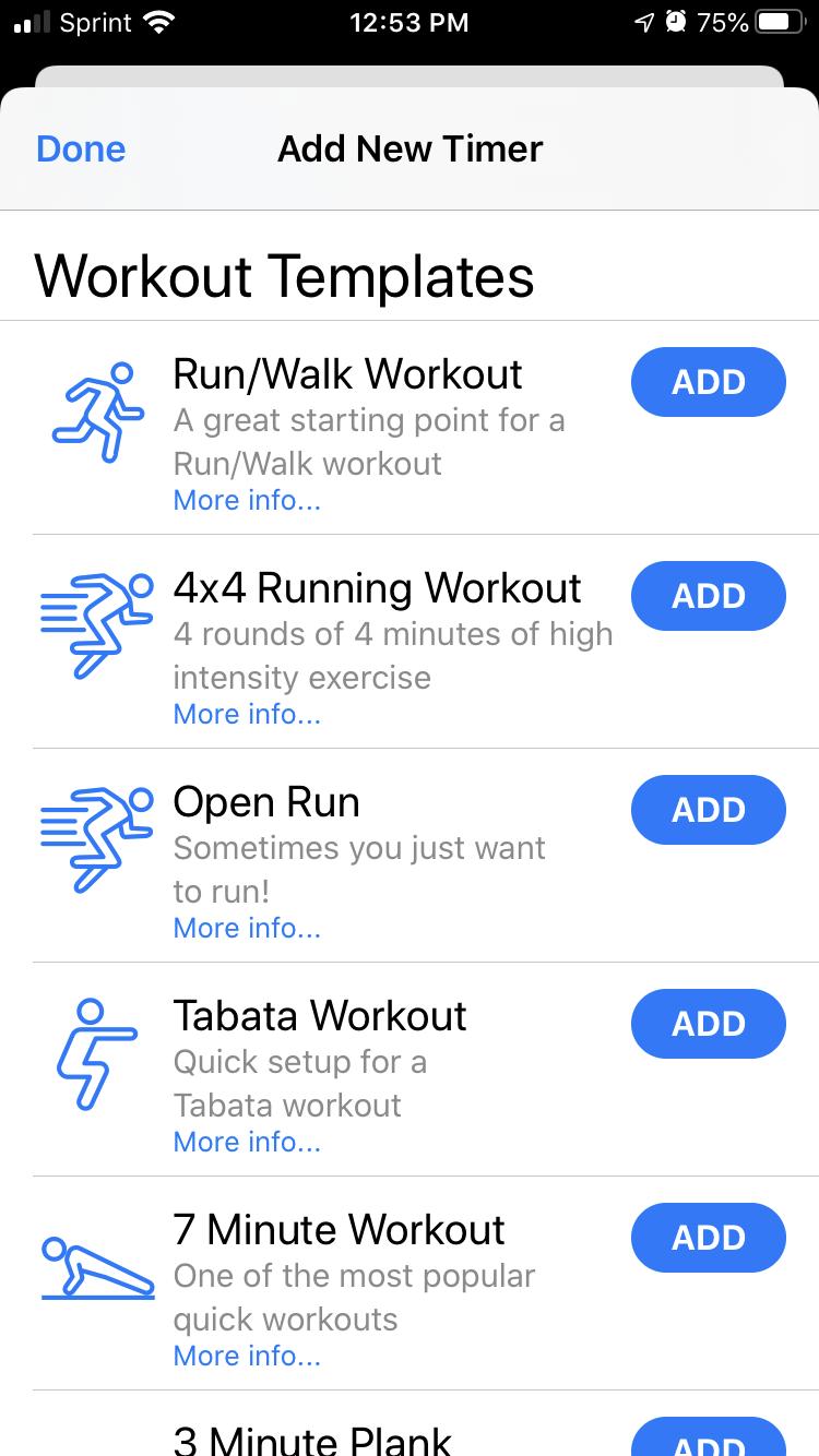 Intervals Pro offers a full list of custom workout templates and ready-made training regimens.